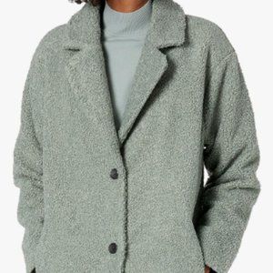 Sage Green Teddy Bear Fleece Jacket with Oversized-Fit Lapel NWT